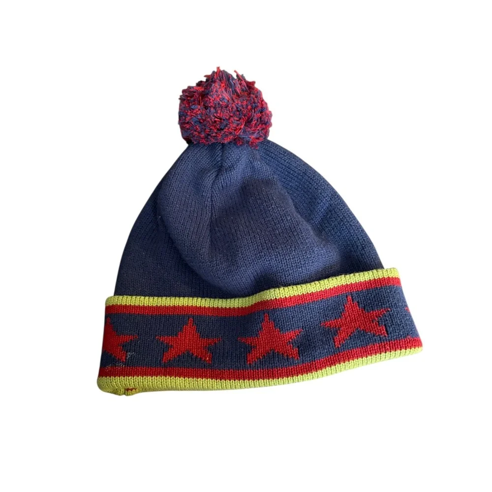 Company Kids Star Knit Beanie‎ OS – Blue Red Pom Pom Winter Hat